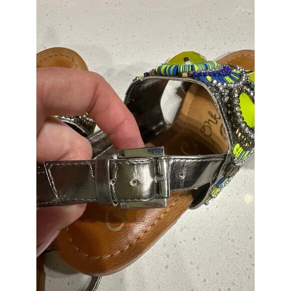 Naughty Monkey Silver Embellished Sandals Beaded Sequins Multicolor Resort 6 1/2 - Picture 7 of 10